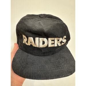 Raiders Starline NFL Snapback Black Corduroy Baseball Hat Vintage 90s/Y2K Cotton